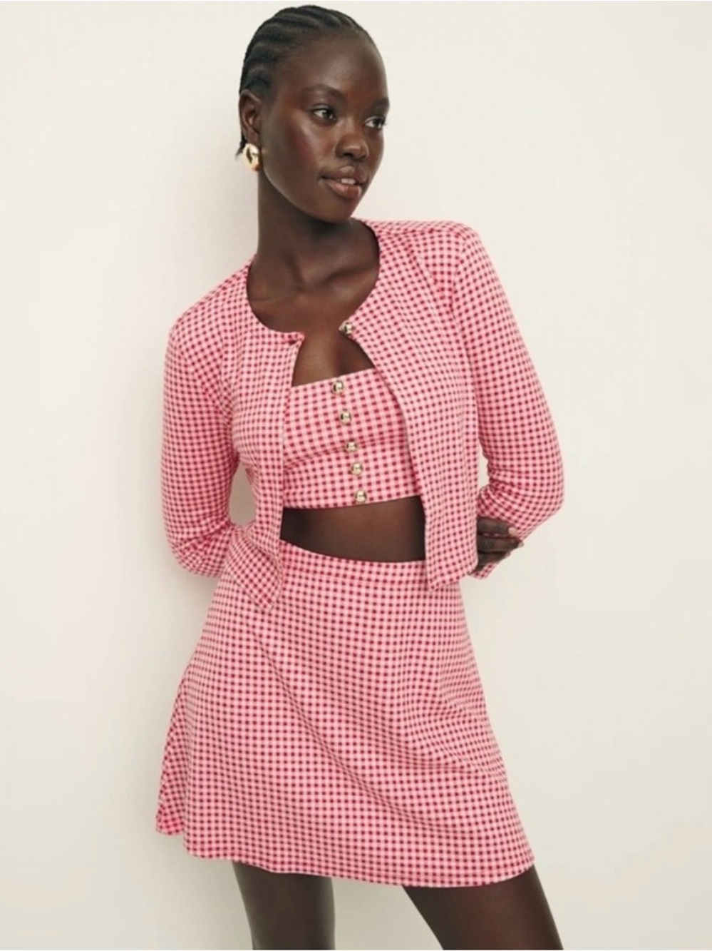 Reformation Elosia Gingham Top + Cardigan
